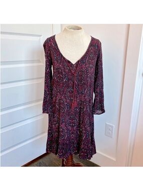 American Eagle Outfitters Burgundy Boho Half Sleeve Dress